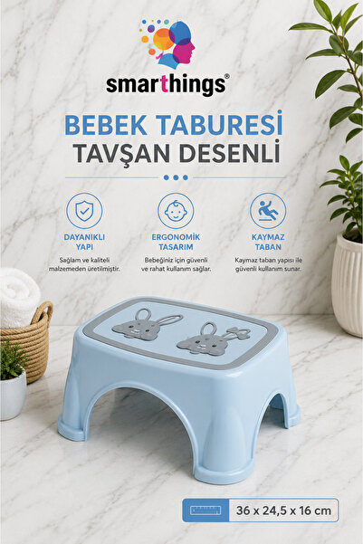 smarthings Tavşan Desenli Bebek Basamak Taburesi Kaymaz Tabanlı Çocuk Lavabo ...