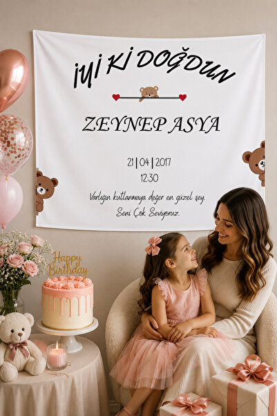 LUNA DİZAYN Kişiye Özel Yatay Doğum Günü Happy Birthday Duvar Örtüsü Duvar Ha...