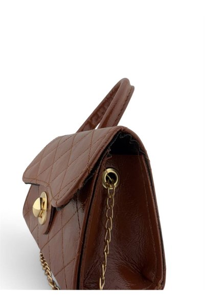 BACHUS Shiny Quilted Mini Bag – Lining Detail – Women's Hand and Shoulder Bag with Chain Strap (19X12 cm)