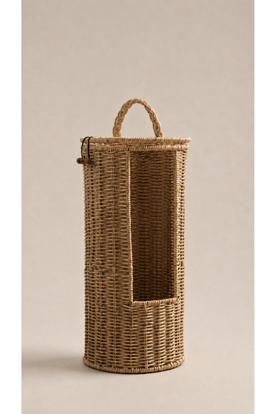 Bohemian Loom Rattan Tuvalet Kağıtlığı – Kapaklı Askılı Banyo Organizer