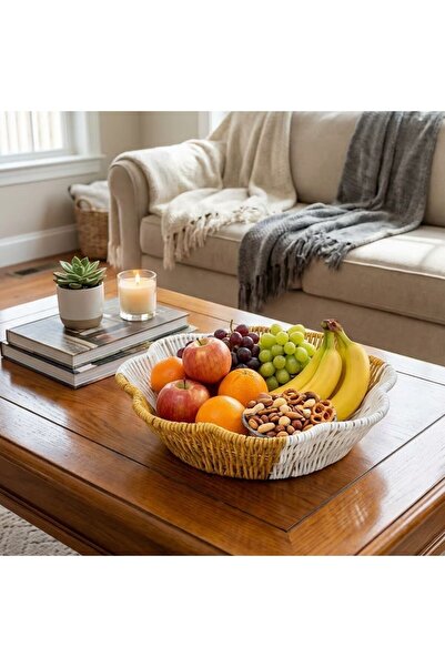 Marsilyan Flower Model Dual Color Plastic Rattan Bread and Fruit Basket - Mul...