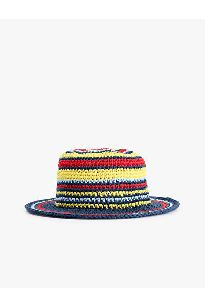 Koton Renkli Çizgili Örme Bucket Şapka