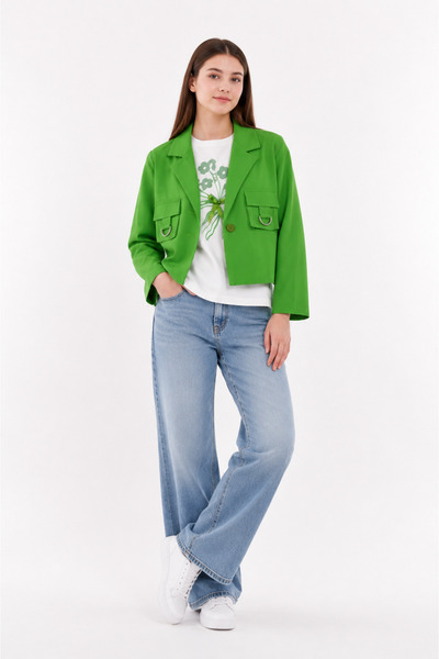 GİYİCEM TEKSTİL Girl's D Buckle Jacket T-Shirt Double Set 1903