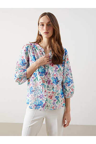 LC Waikiki Original Women's Floral Blouse with Open Collar