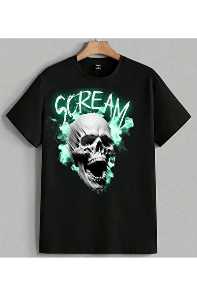 ELFERA Scream Skull Neon Mint Printed Unisex Oversize T-Shirt Black