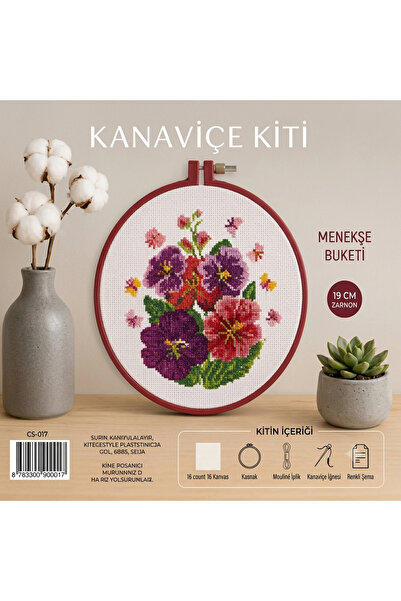 TUVA Menekşe Buketi Etamin Kaneviçe Seti 19 CM Kanaviçe Kiti