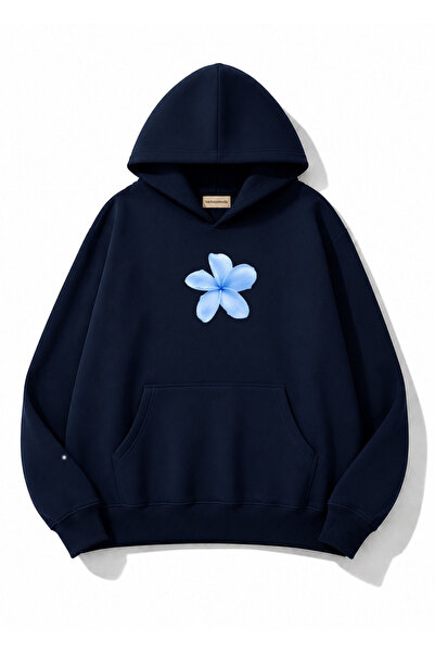 herkesemoda Floral Printed Hooded 2 Thread Threaded Sweatshirt