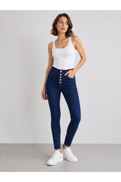 Parla Jeans Kadın Koyu Mavi Skinny Klasik Power Likralı Yüksek Bel Dar Paça