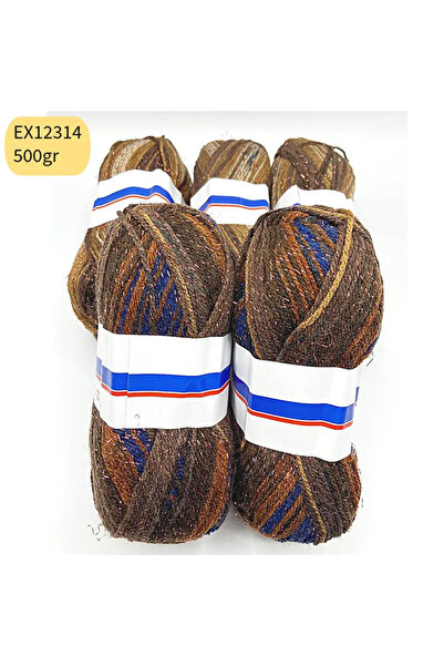 Oxford İplik İhraç Fazlası 5'li Paket 500 gr Simli Akrilik Ebruli EX12314