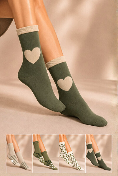 KARDEŞLER ÇORAP Women's Cotton Patterned Socks Multi-Colored 4-Piece Pack