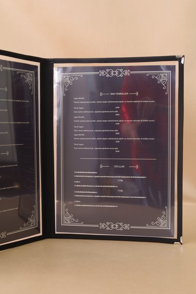ankara menü (1 Piece) Leather-Bound A4 2 Sheets 4 Page Capacity Transparent, Pvc, Acetate Menu Holder