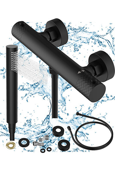 Granitan Baterie Baie si Dus Termostatica Glami, Negru, Set Complet