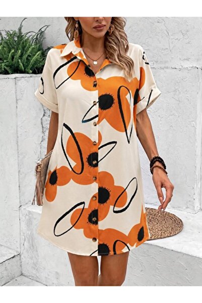 oniks store Women's Short Sleeve Collared Floral Patterned Short Single Jerse...