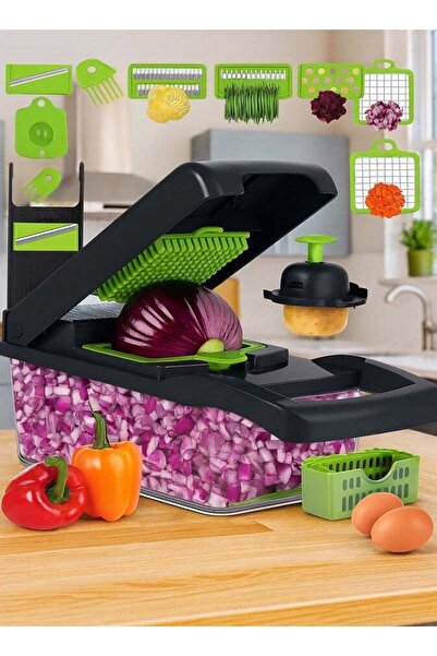 LIVVY 16-in-1 Multifunctional Vegetable Chopper – Pro Onion Slicer Dicer Cutter with 8 Interchangeable Blades & Large Container, Mandoline Food Cutter for Onion, Carrot, Garlic, Potato, Tomato & More