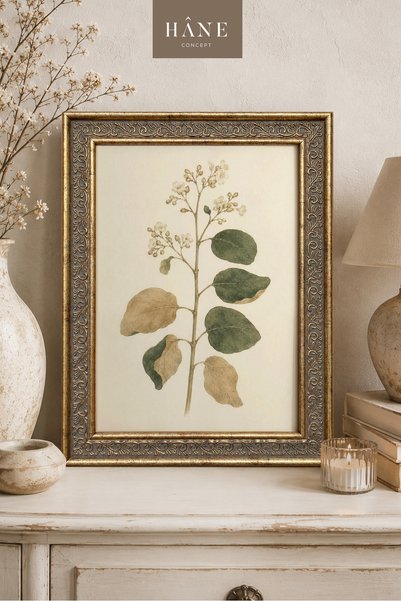 Hane Concept Pictură vintage cu ramură botanică, tablou decorativ de perete c...