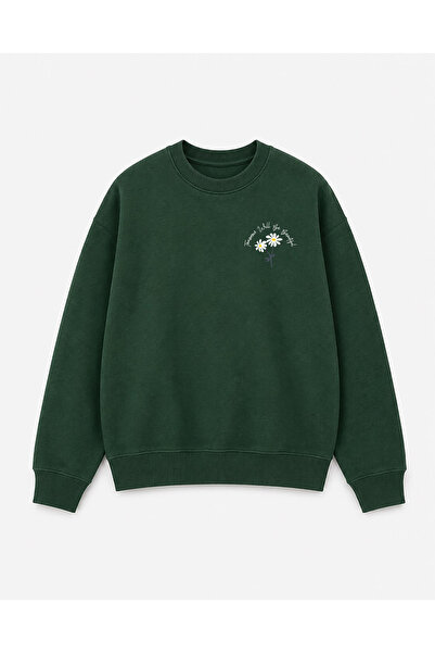 herkesemoda Daisy Print Detailed Crew Neck 2 Thread Sweatshirt