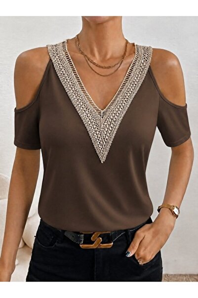 pazarella Women's Viscose Blouse with Open Shoulders and V-Neck