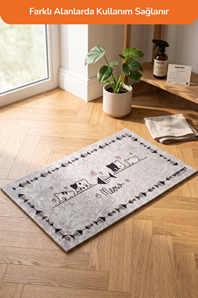 GOBYPET Sevimli Kedi Desenli Kedi Mama ve Su Kabı Altı Paspası 53x31 cm