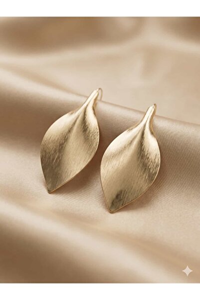 Lama Satin Flow: Textured Gold Color Leaf Earrings