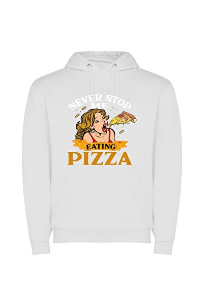 iLovePrints Pizza Passion Unleashed Φούτερ με κουκούλα σε χρώμα Λευκό