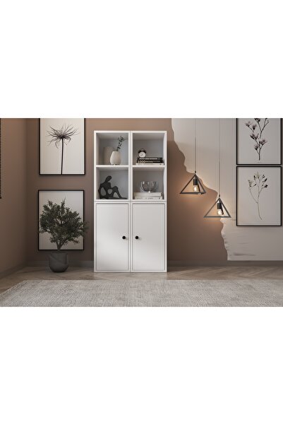 Vivense LEKSA 2 KAPAKLI RAFLI KİTAPLIK 65 CM BEYAZ KTP-1036-Ç