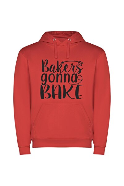 iLovePrints Baker's Inspired Bakery Art Φούτερ με κουκούλα σε χρώμα Κόκκινο
