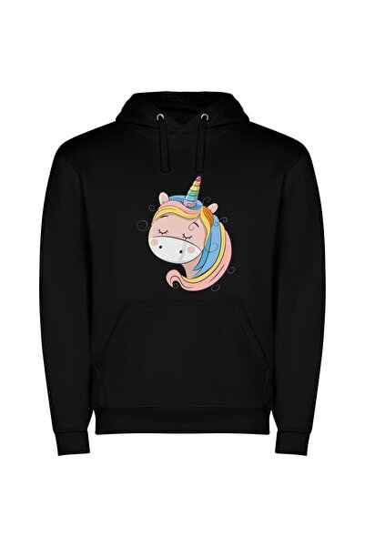 iLovePrints Magical Rainbow Unicorn Φούτερ με κουκούλα σε χρώμα Μαύρο