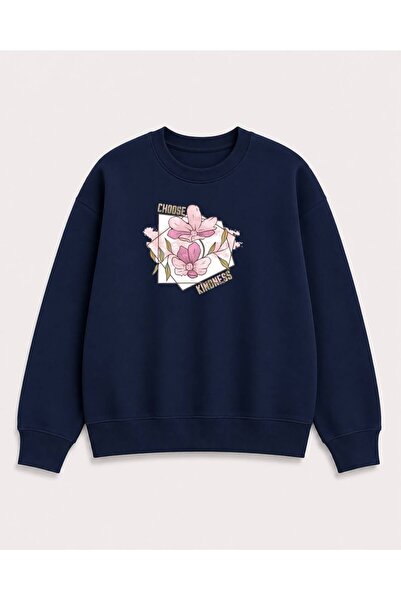 herkesemoda Choose Floral Printed 2 Thread Threaded Crew Neck Sweatshirt