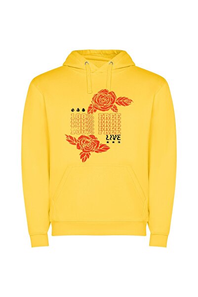 iLovePrints Neon Rose Elegance Φούτερ με κουκούλα σε χρώμα Κίτρινο