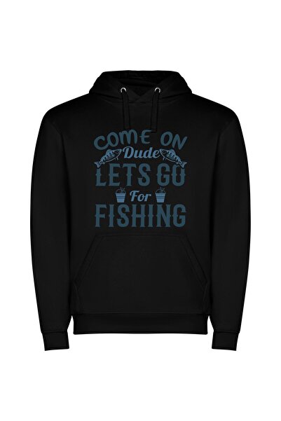 iLovePrints Fishing Fiesta - Let's Go! Φούτερ με κουκούλα σε χρώμα Μαύρο
