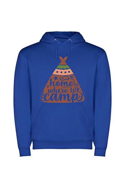iLovePrints Camping Chronicles: Home & Teepee Φούτερ με κουκούλα σε χρώμα Μπλε