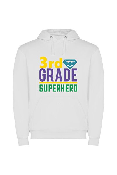 iLovePrints Grade Three Superpower Φούτερ με κουκούλα σε χρώμα Λευκό
