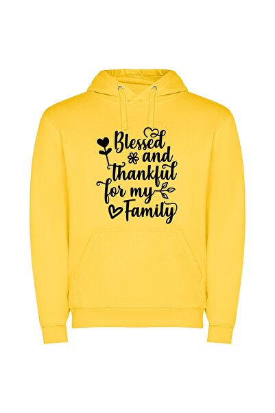 iLovePrints Family's Blessed Love: Graphic Φούτερ με κουκούλα σε χρώμα Κίτρινο