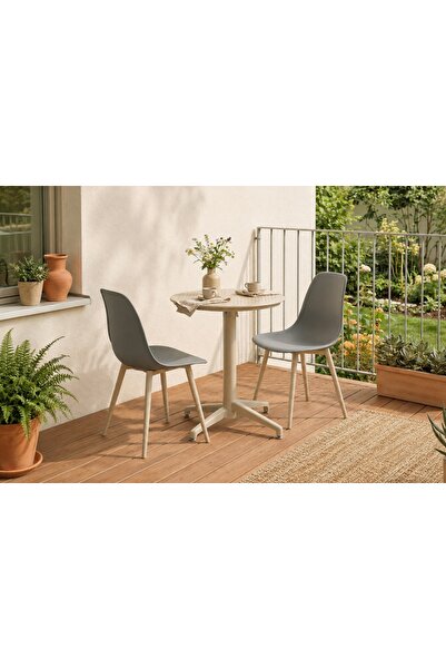 Vivense TİLİA BEJ 2 SANDALYELİ BAHÇE BALKON BİSTRO SETİ, GRİ, 60X60 CM