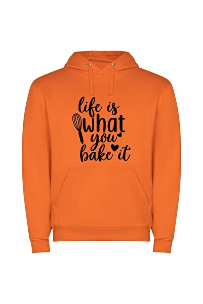 iLovePrints Baking Life's Art: Slice Φούτερ με κουκούλα σε χρώμα Πορτοκαλί