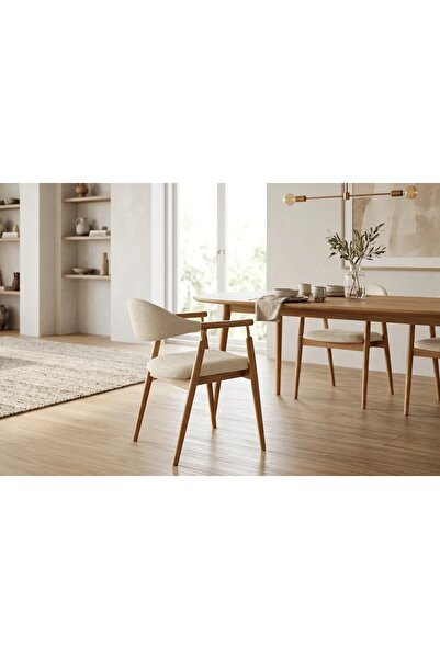 Vivense SİLLA CONCEPT, LİNA SANDALYE, CEVİZ AHŞAP, KREM KUMAŞ