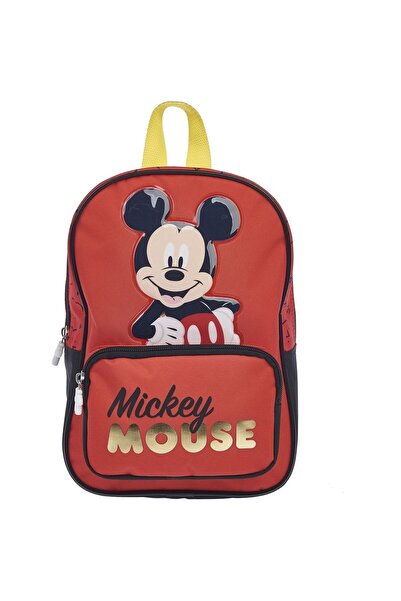 Disney Mickey Mouse Ghiozdan gradinita Mickey Mouse cu buzunarel frontal, ros...