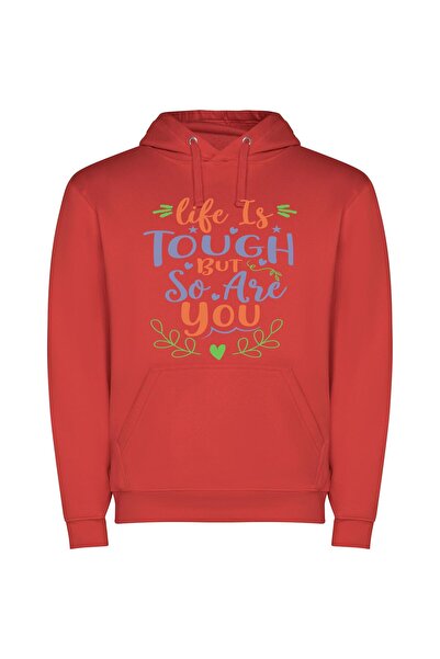 iLovePrints Tough Life, Resilient You Φούτερ με κουκούλα σε χρώμα Κόκκινο