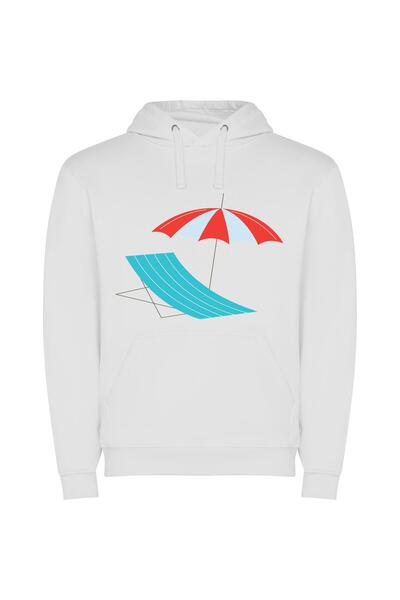 iLovePrints Colorful Sun Lounger Delight Φούτερ με κουκούλα σε χρώμα Λευκό