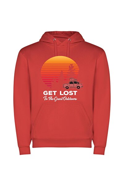 iLovePrints Lost Wild Wonder Φούτερ με κουκούλα σε χρώμα Κόκκινο