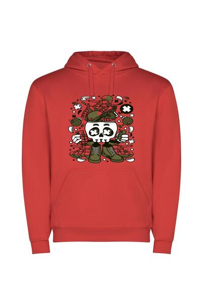iLovePrints Skull Slam: McBess Illustration Φούτερ με κουκούλα σε χρώμα Κόκκινο