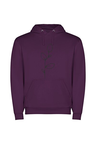 iLovePrints Elegant Floral Line Sketch Φούτερ με κουκούλα σε χρώμα Μωβ