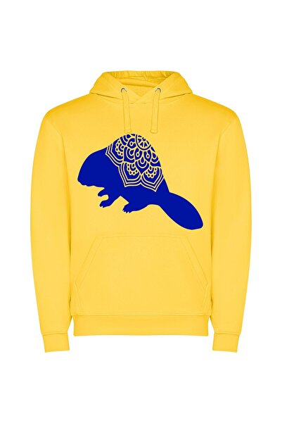 iLovePrints Cerulean Folklore Silhouette Φούτερ με κουκούλα σε χρώμα Κίτρινο