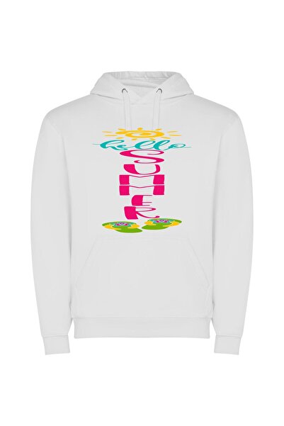 iLovePrints Vivid Serenity: Symmetrical Neon Φούτερ με κουκούλα σε χρώμα Λευκό