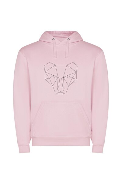 iLovePrints Minimalist Polygon Bear Φούτερ με κουκούλα σε χρώμα Ροζ