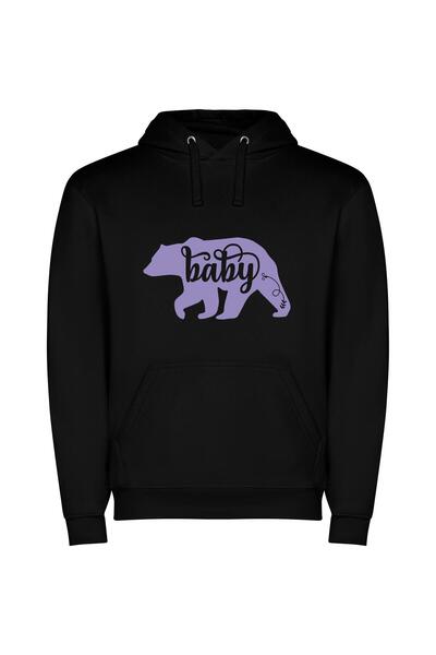 iLovePrints Purple Baby Bear Elegance Φούτερ με κουκούλα σε χρώμα Μαύρο