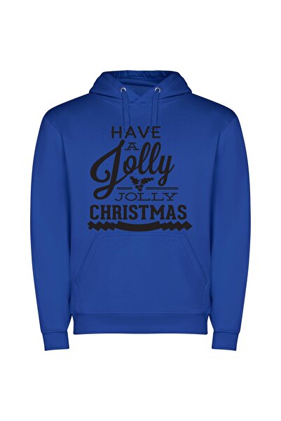 iLovePrints Jolly Holly Christmas Bliss Φούτερ με κουκούλα σε χρώμα Μπλε