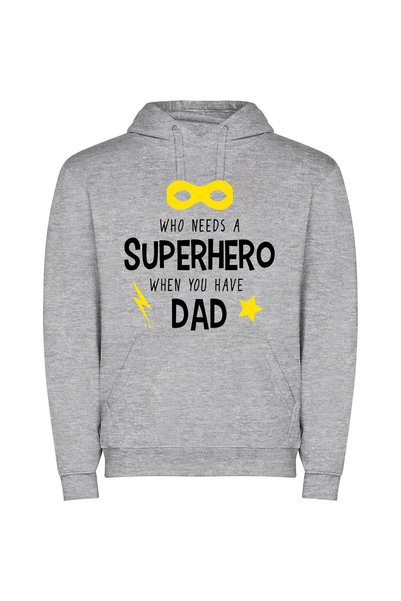 iLovePrints Dad: Ultimate Superhero Energy Φούτερ με κουκούλα σε χρώμα Γκρι