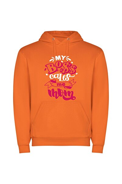 iLovePrints Boss Mom Style Stickers Φούτερ με κουκούλα σε χρώμα Πορτοκαλί