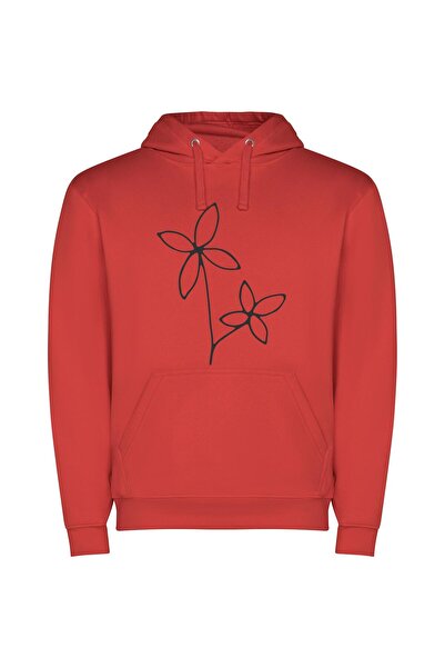 iLovePrints Floral Line Art Elegance Φούτερ με κουκούλα σε χρώμα Κόκκινο